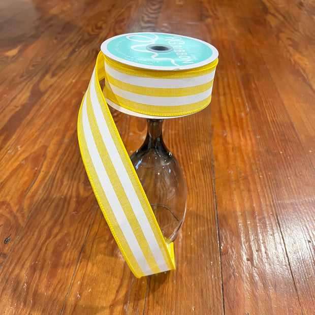 1.5" x 10Y yellow cabana stripe Wired Ribbon, wreath making supplies, summer ribbon, everyday ribbon, RGC156229