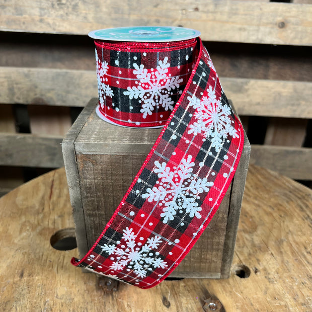 2.5 "X10YD Buffalo plaid snowflake Wired Ribbon - RGF1380*