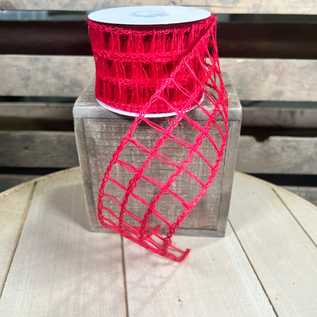 2.5" x 10Y Red open weave Wired Ribbon - QXB330140-12