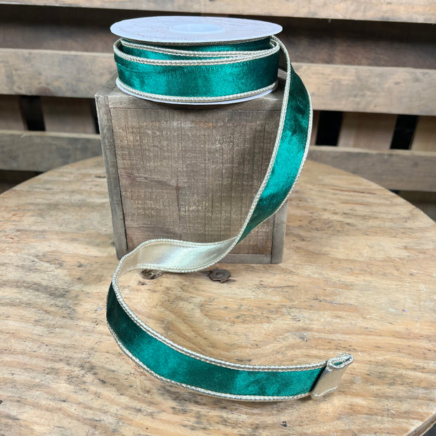 1” x 10yd Green and gold velvet designer ribbon - DCR5604