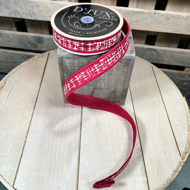 7/8" x 10Y red knit textured deluxe Wired Ribbon - LX329005