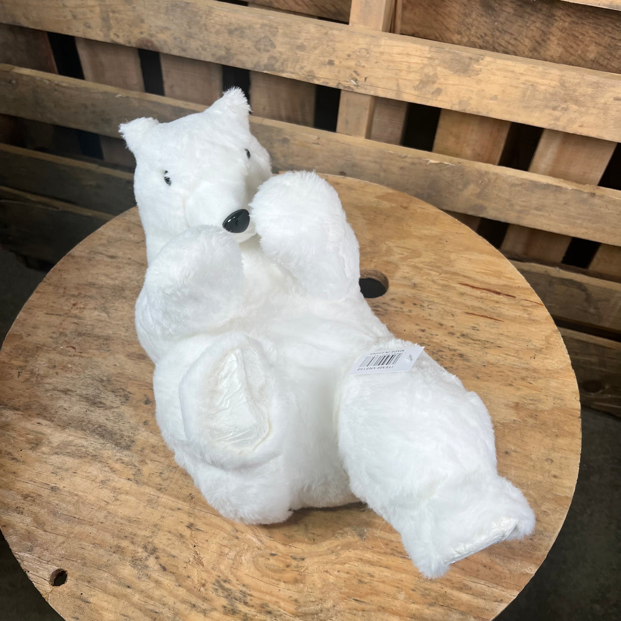 15.25"L FAUX FUR LAYING ON BACK POLAR BEAR - XN8158