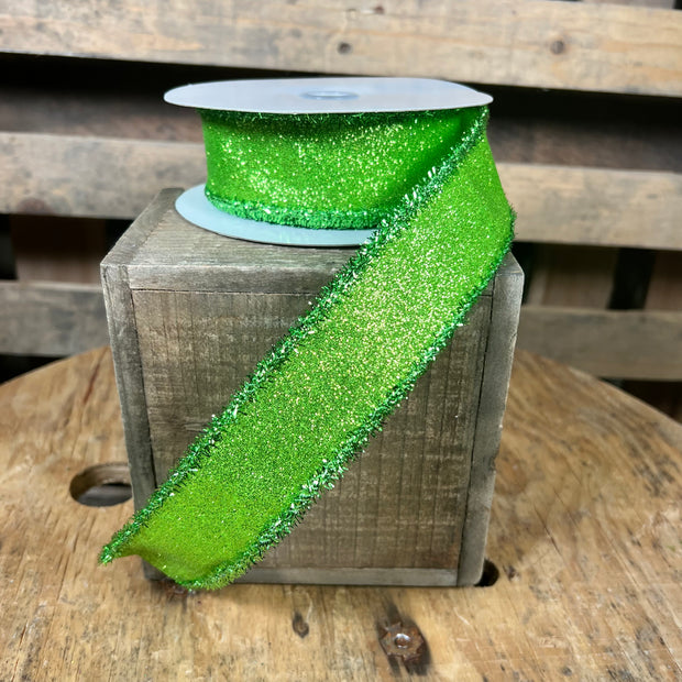 1.5"X10YD lime green glitter tinsel edge Wired Ribbon - RGA8308E9