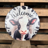 12” Circle metal Cow sign - MD151902
