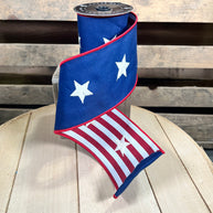 4” by 5y Red White and Blue Star and Striped double sided Wired Ribbon - Nancy Brown Home - 26-2083