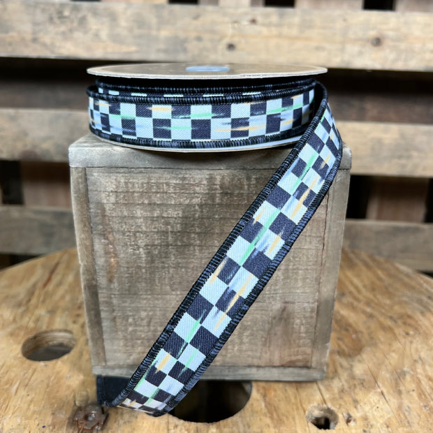 7/8" x 10y antique checkered designer ribbon - LX3227L6