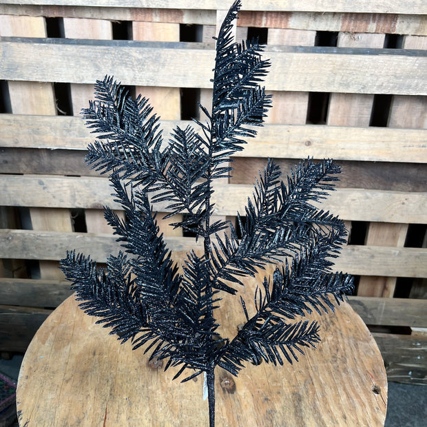 25 Inch black glitter hemlock spray  - XV766002