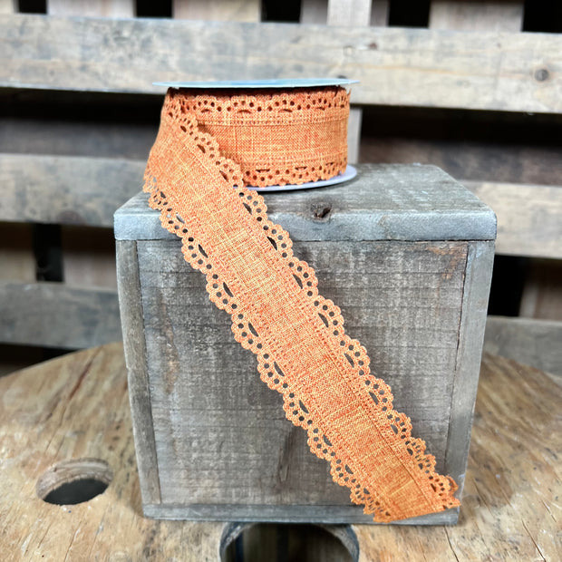 1.5"X10YD light orange lace edge Wired Ribbon - RGC13025T