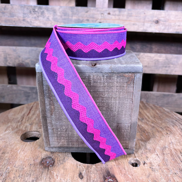 1.5"X10YD pink and purple ric rac Wired Ribbon - RG20288A