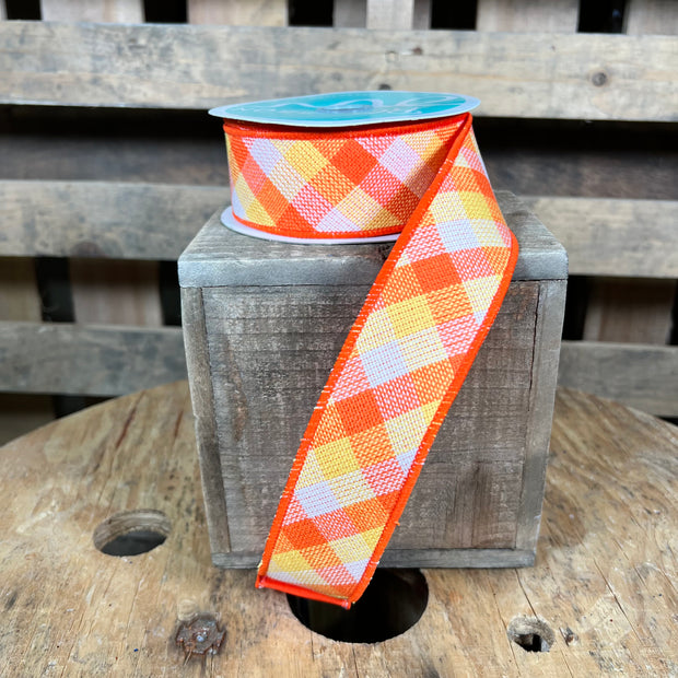 1.5"X10YD orange and yellow woven check Wired Ribbon - RGX01122R