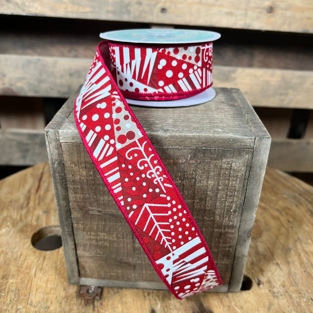 1.5"X10YD red and white triangle tree Wired Ribbon - RGE183324