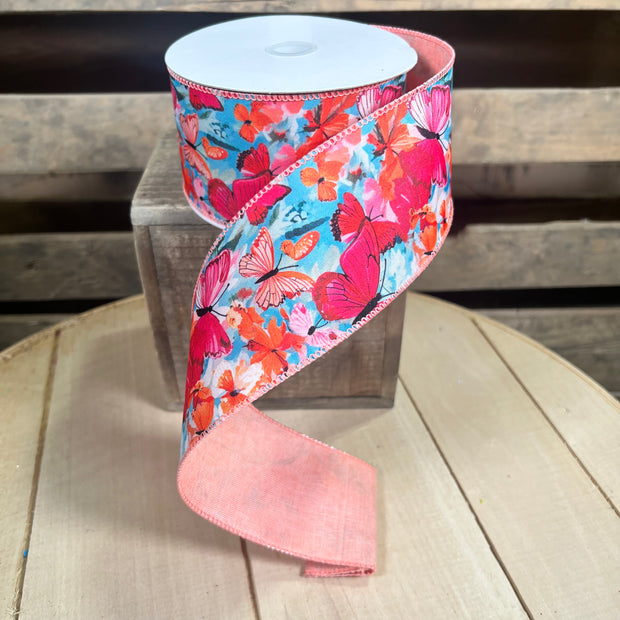 2.5" x 10Y butterfly double sided Wired Ribbon - D43605-40-19