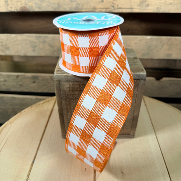 2.5" x 10Y Orange Check Wired Ribbon - RG0180020