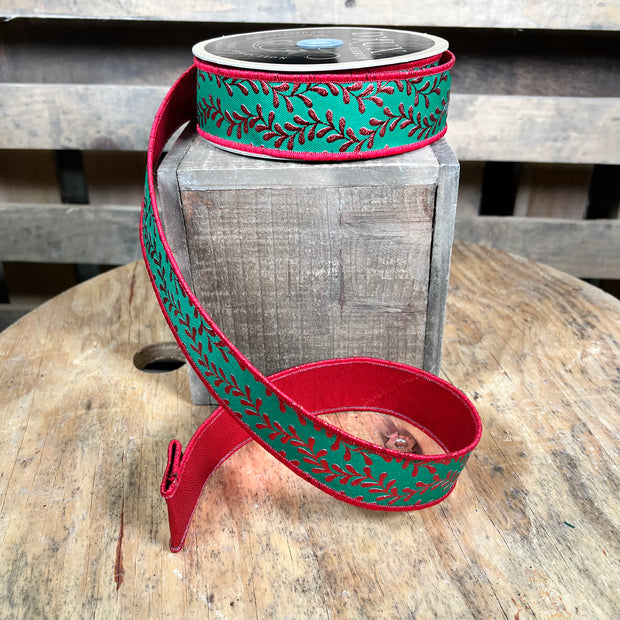 1.5” x 10yd red and green garland d’lux ribbon - LX314558