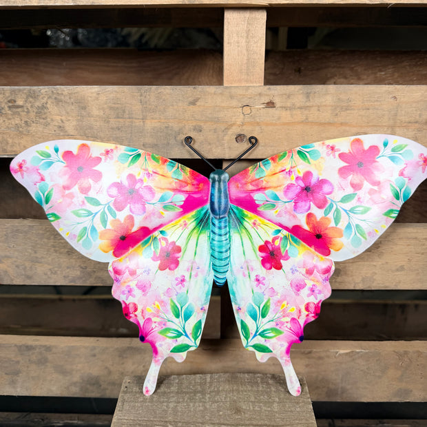 13.5"L METAL EMBOSSED BOTANICAL  BUTTERFLY SIGN - MD1734K5