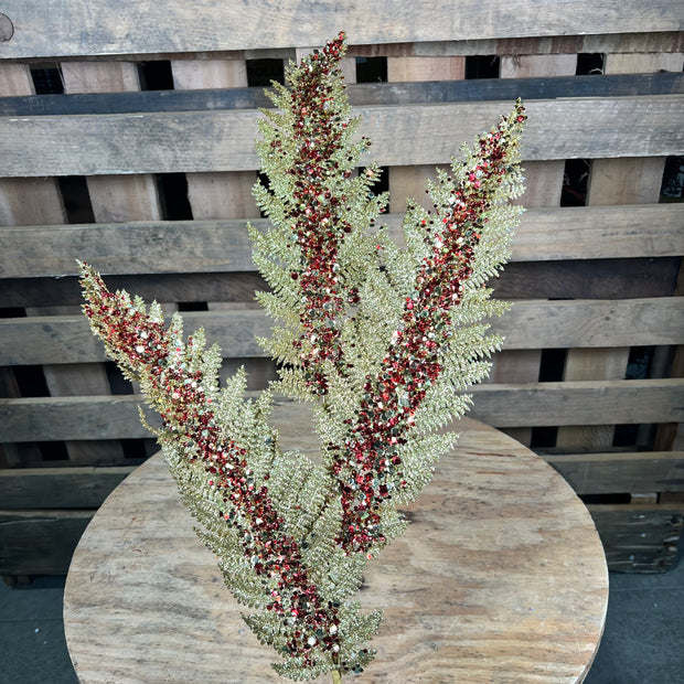 34 ”H Gold and Red Jumbo Glitter sequin fern spray - DCSP5003GDRD