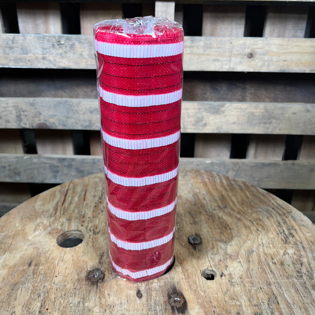 10" x 10Y Red and white foil stripe fine weave mesh - RY503649