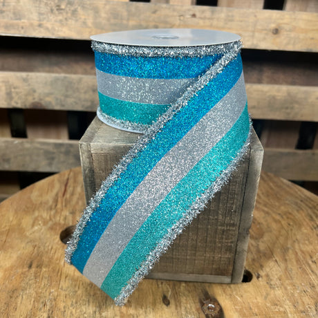 2.5 "X10YD winter glitter stripe tinsel boarder Wired Ribbon - RGA8144CH