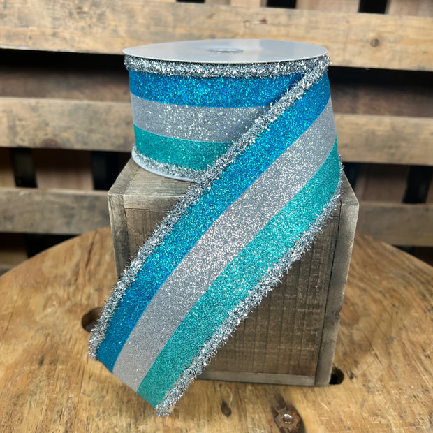 2.5 "X10YD winter glitter stripe tinsel boarder Wired Ribbon - RGA8144CH