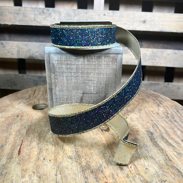 L1.5” x 10yd black and gold glitter d’lux ribbon - LX326786