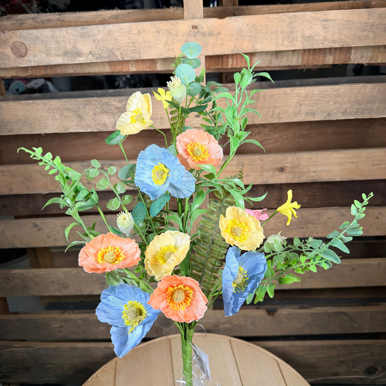 26" Poppy floral Bush - Blue, salmon, yellow , pink  - FH8228E7