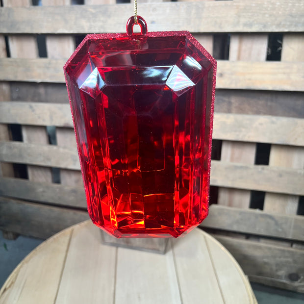 8" Red Rectangle Jewel Glitter Ornament - MT233003