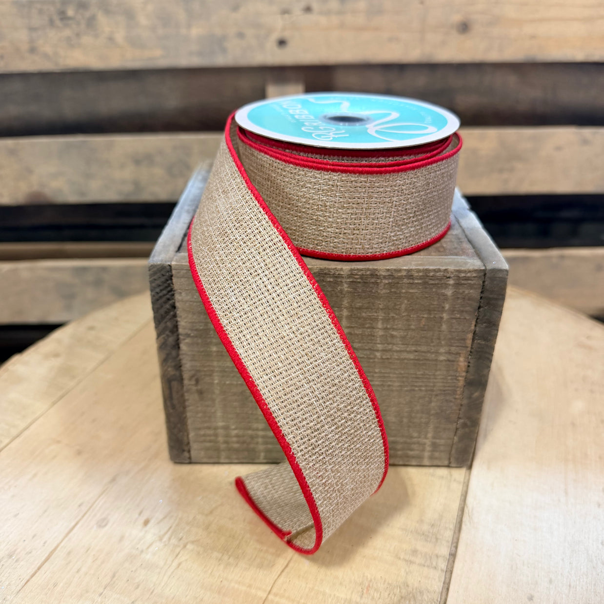 1.5"X10YD burlap red edge wired ribbon - RG127554