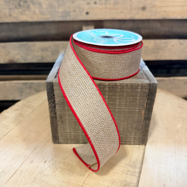 1.5"X10YD burlap red edge wired ribbon - RG127554