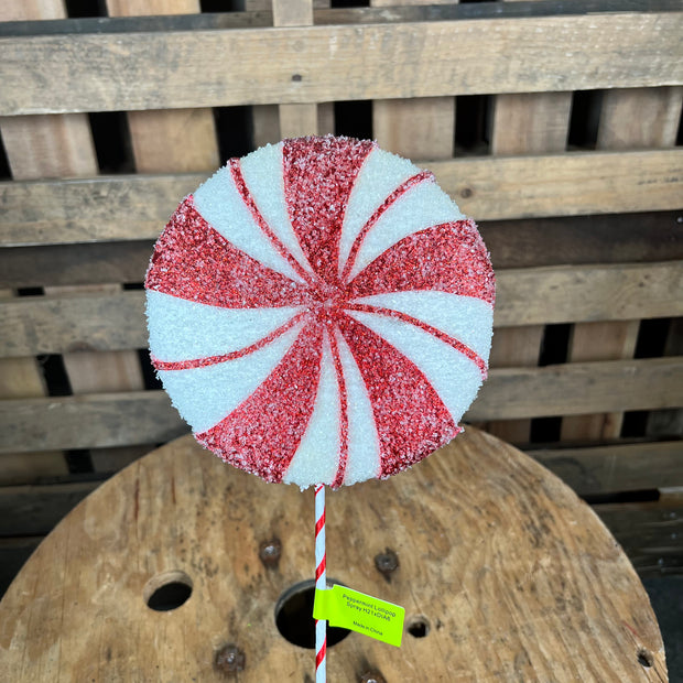 6 Inch red and white peppermint pick - 85774RD