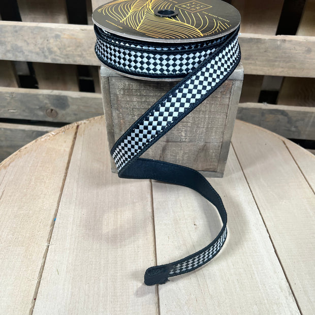 1” x 10y Black and white harlequin designer ribbon - QK250417