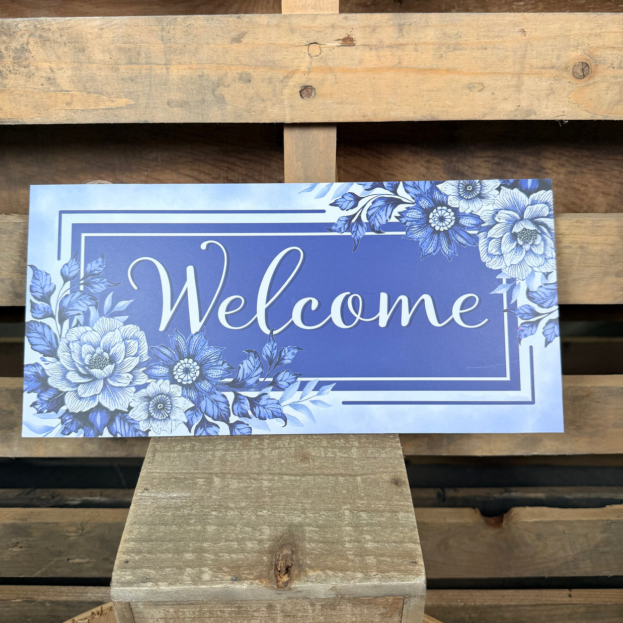 12.5” Blue floral welcome sign - AP738181
