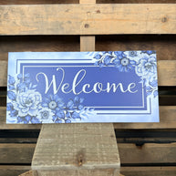 12.5” Blue floral welcome sign - AP738181