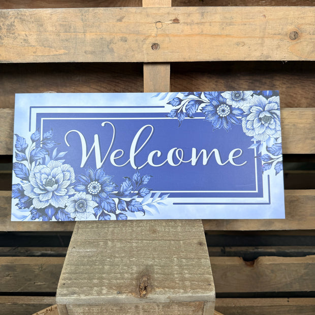 12.5” Blue floral welcome sign - AP738181