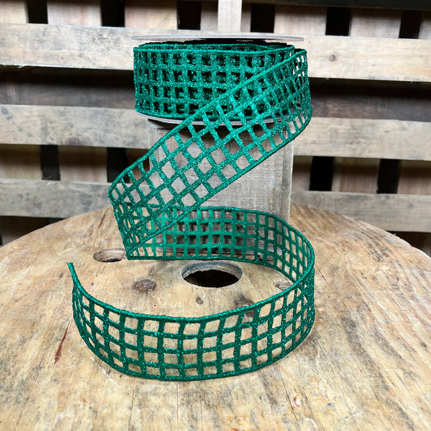 2.5” x 10yd Green glitter open weave deluxe Wired Ribbon - Designer ribbon - 94404W58040F