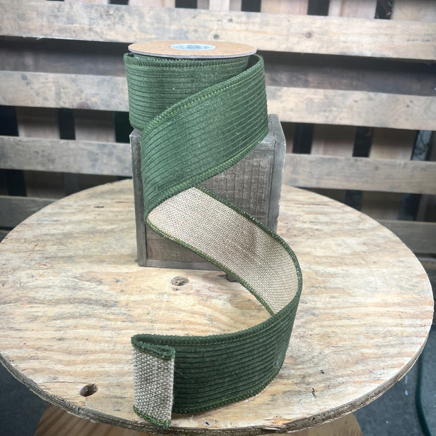 2.5” x 5yd Moss green Corduroy w/ JuteBacking - 6449W-570-63C