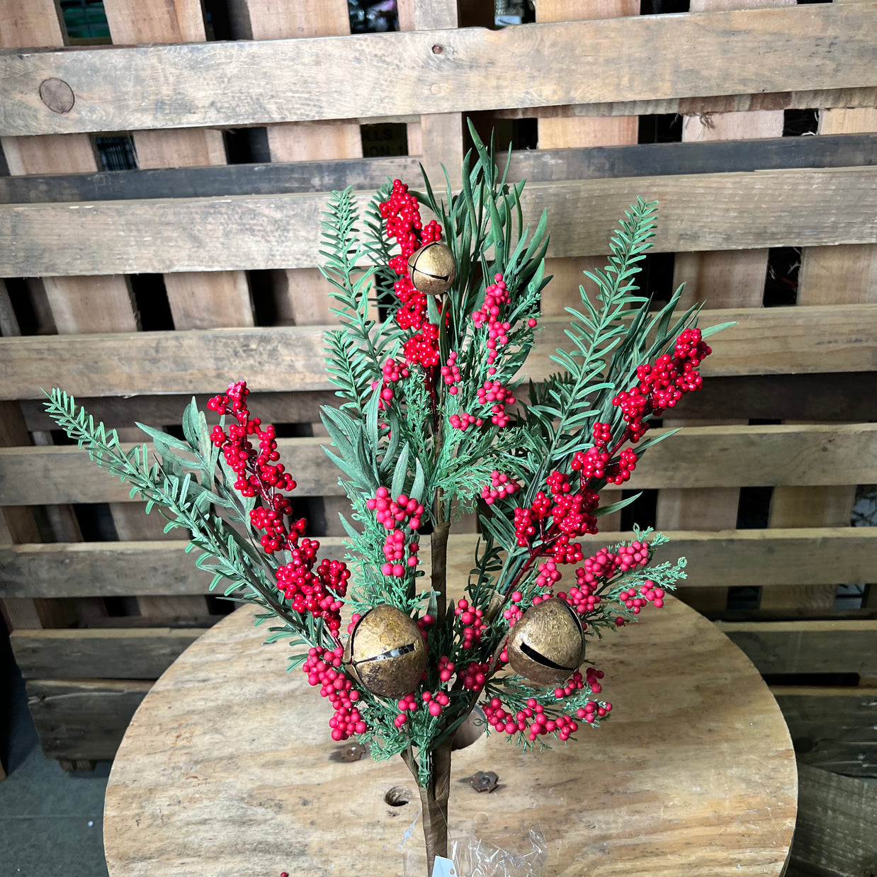 28” rusty jingle bell greenery berry spray - XX8724