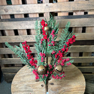 28” rusty jingle bell greenery berry spray - XX8724