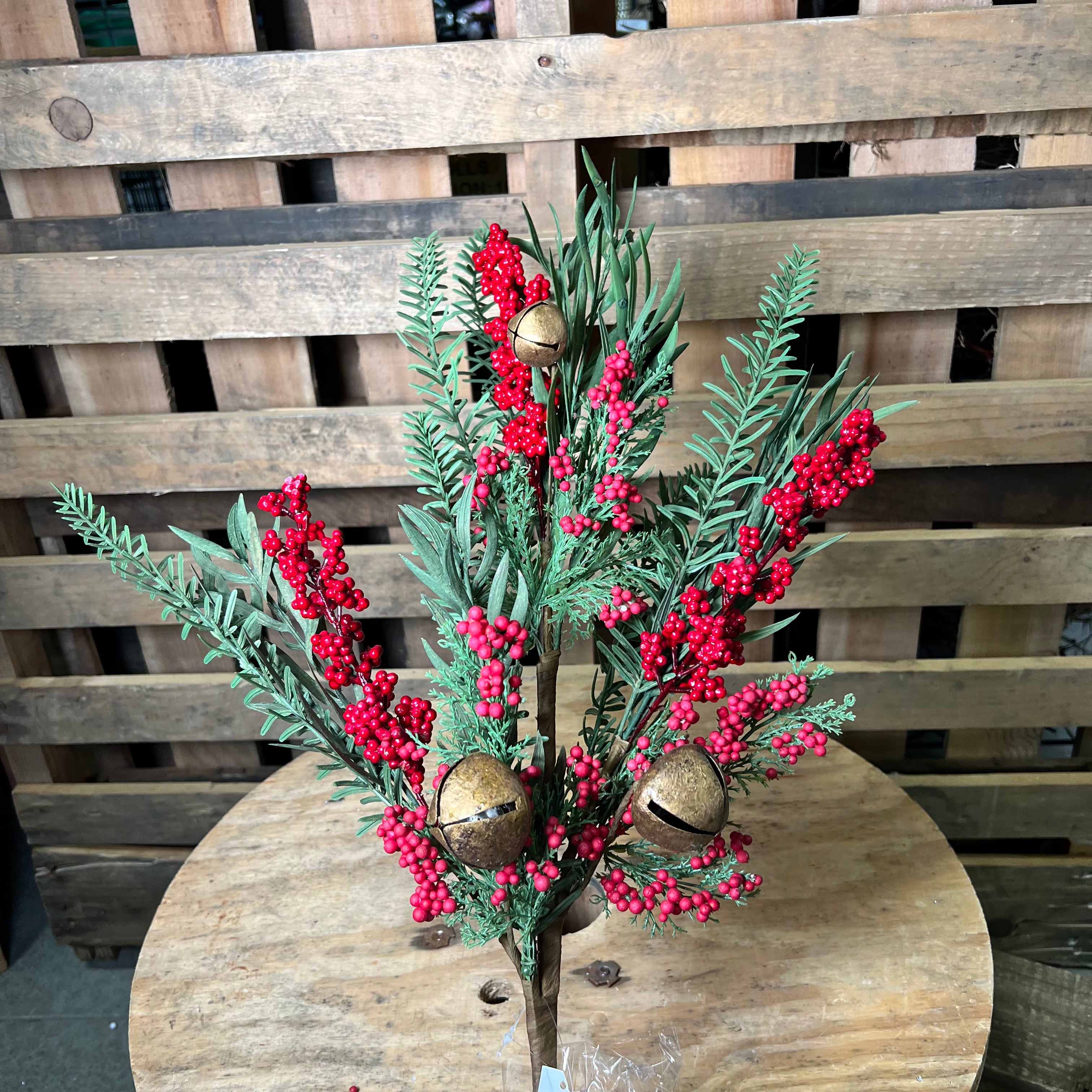 28” rusty jingle bell greenery berry spray - XX8724