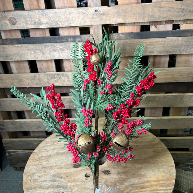 28” rusty jingle bell greenery berry spray - XX8724