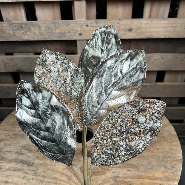 23”H Champagne pearl leaf spray - DC21459