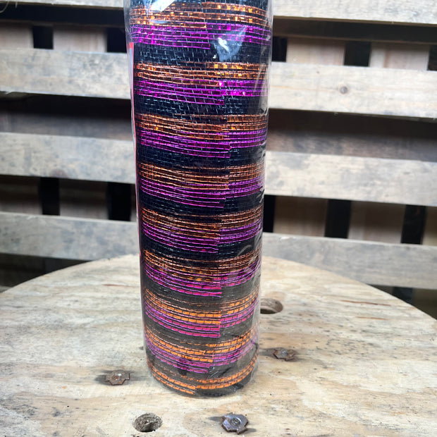 10" x 10Y Pink and black  Halloween  foil stripe mesh - RY8017JK