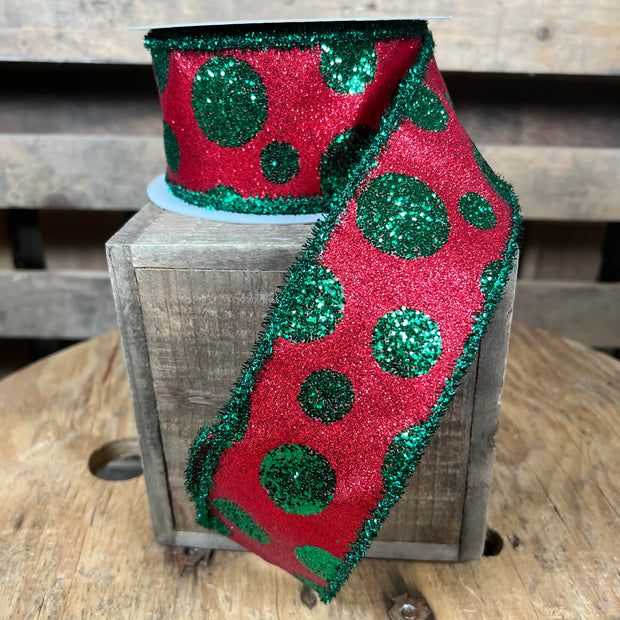 2.5 "X10YD Christmas glitter dot tinsel boarder Wired Ribbon - RG8878T9