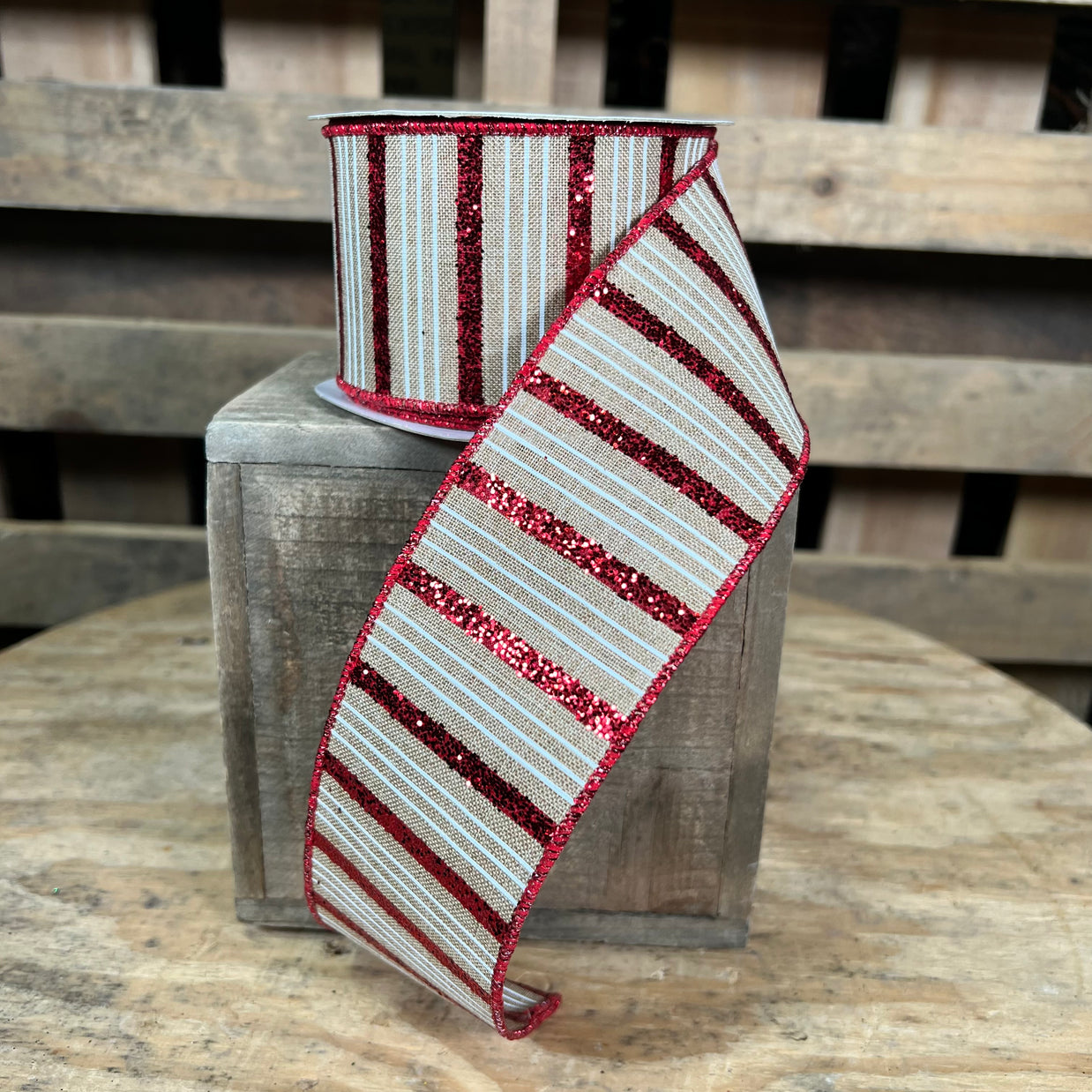 2.5 "X10YD glitter gingerbread stripe Wired Ribbon - RGC13391C