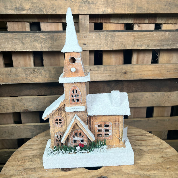 16 in brown wood Christmas church - 84423BN