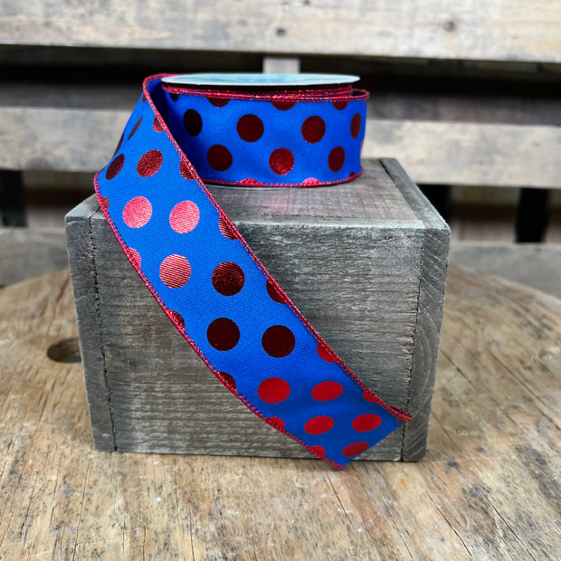 1.5"X10YD METALLIC POLKA DOTS - ROYAL BLUE/RED - RGE166425