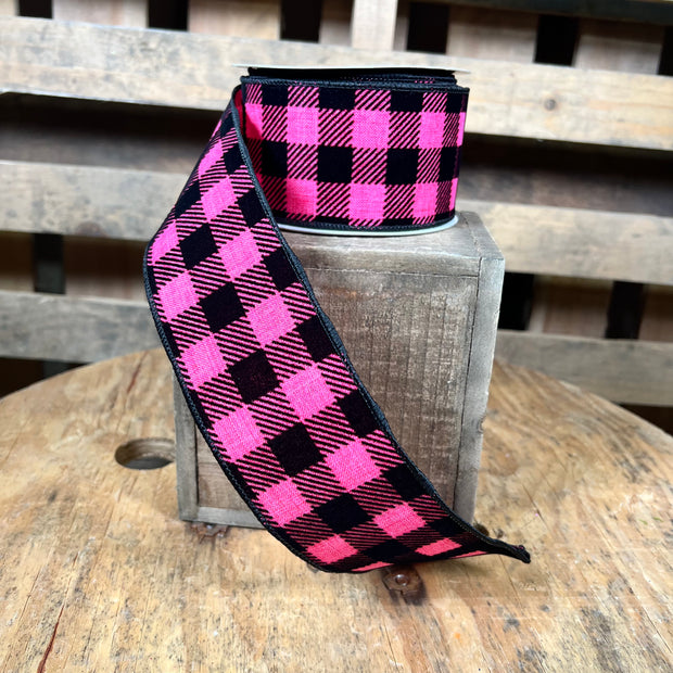 2.5 "X10YD pink and black velvet checkered Wired Ribbon - RGC181711