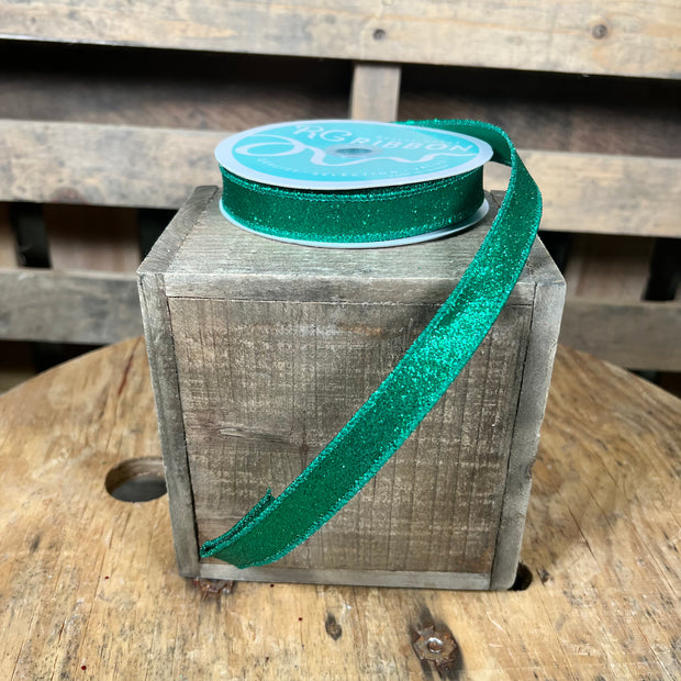 5/8” x 10Y emerald green shimmer Wired Ribbon - RGF108906
