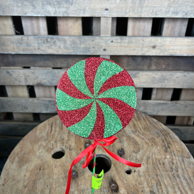 5 Inch green and red lollipop pick - 85927RDGN