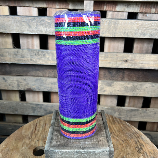10" x 10Y Purple Halloween jute boarder stripe mesh - RY8326M2