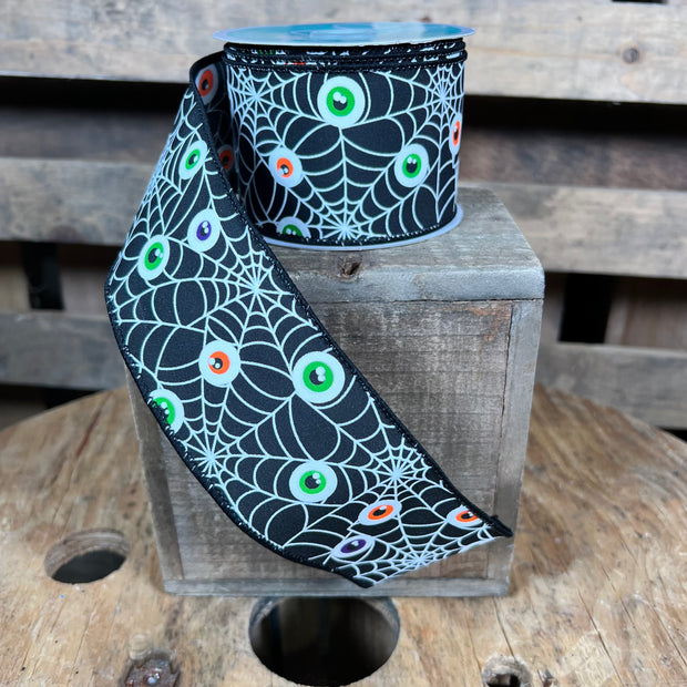 2.5 "X10YD black eyeball spiderweb Wired Ribbon - RGF183402